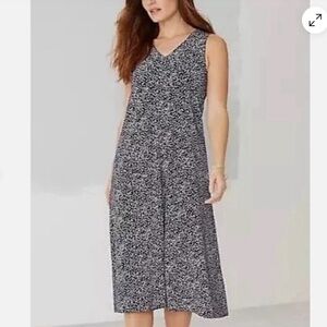 J Jill Wearever PolkaDot Sleeveless Midi Swing Dress Sz XL Petite Comfort Mature